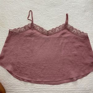 Pink lace trim cropped blouse